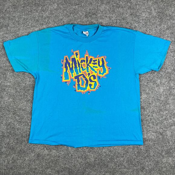 Hanes Mickey Ds T-Shirt Mens XL Turquoise 50/50 Vintage Graphic Short Sleeve 80s - Picture 2 of 9